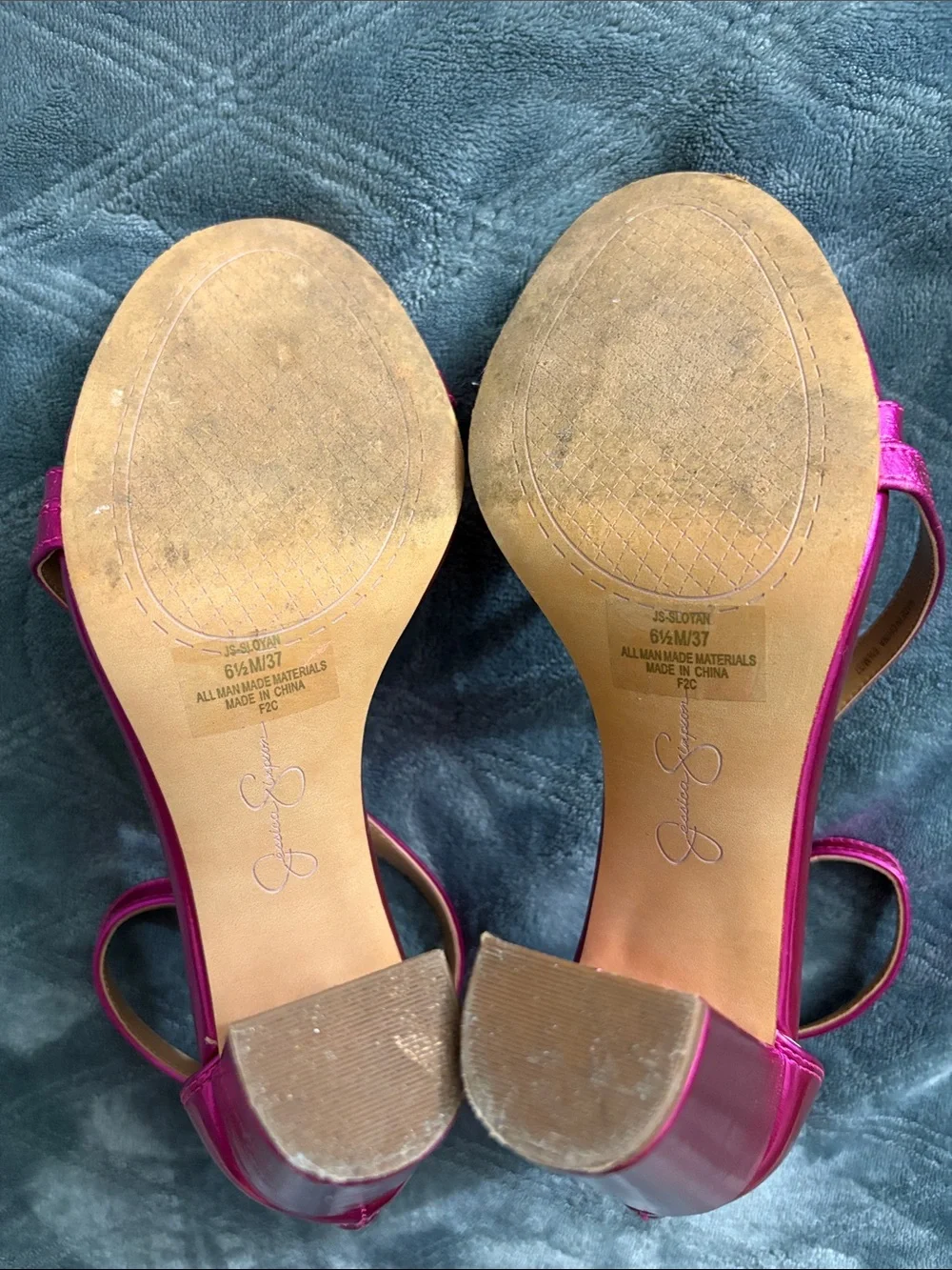 Jessica Simpson Metallic Fuchsia Strappy Block Heel Sandals